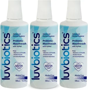 Luv Biotics Mouthwash with Oral Probiotics, Xylitol & Aloe Vera - 3 x 500ml