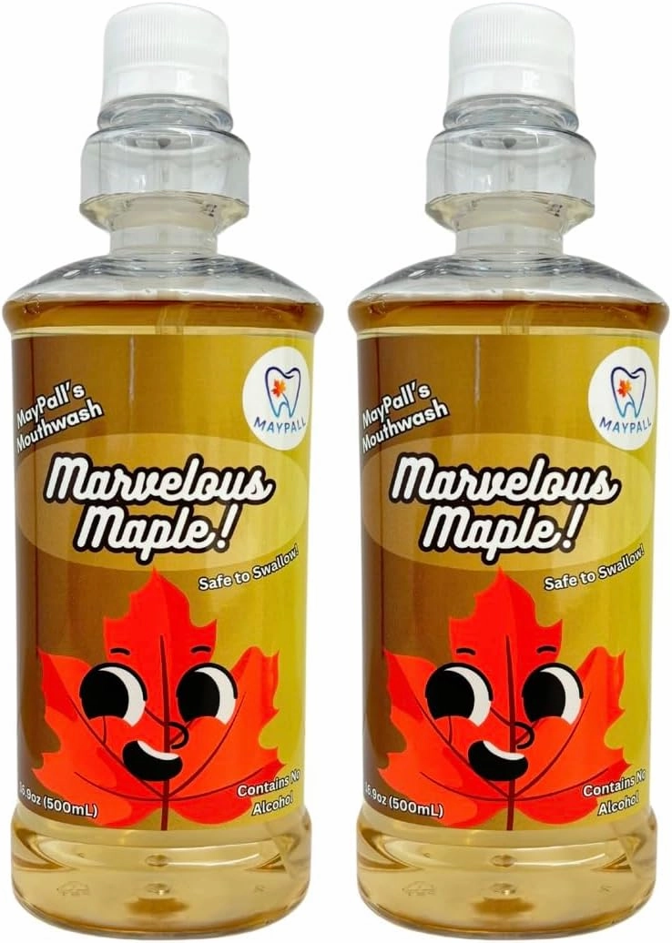 Maple Flavored Kid's Mouthwash, Safe to Swallow, Natural, Promotes Healthy Teeth, Gentle Taste, No Burn, Fluoride Free, Alcohol Free, 16.9oz (Pack of 2).