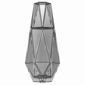 Modern Geometric Bedside Carafe, 2-Piece Set - Bedside Water Carafe Glass Carafe with Cup That Doubles as Lid, Bedside Water Carafe and Glass Set, Grey (37Oz)