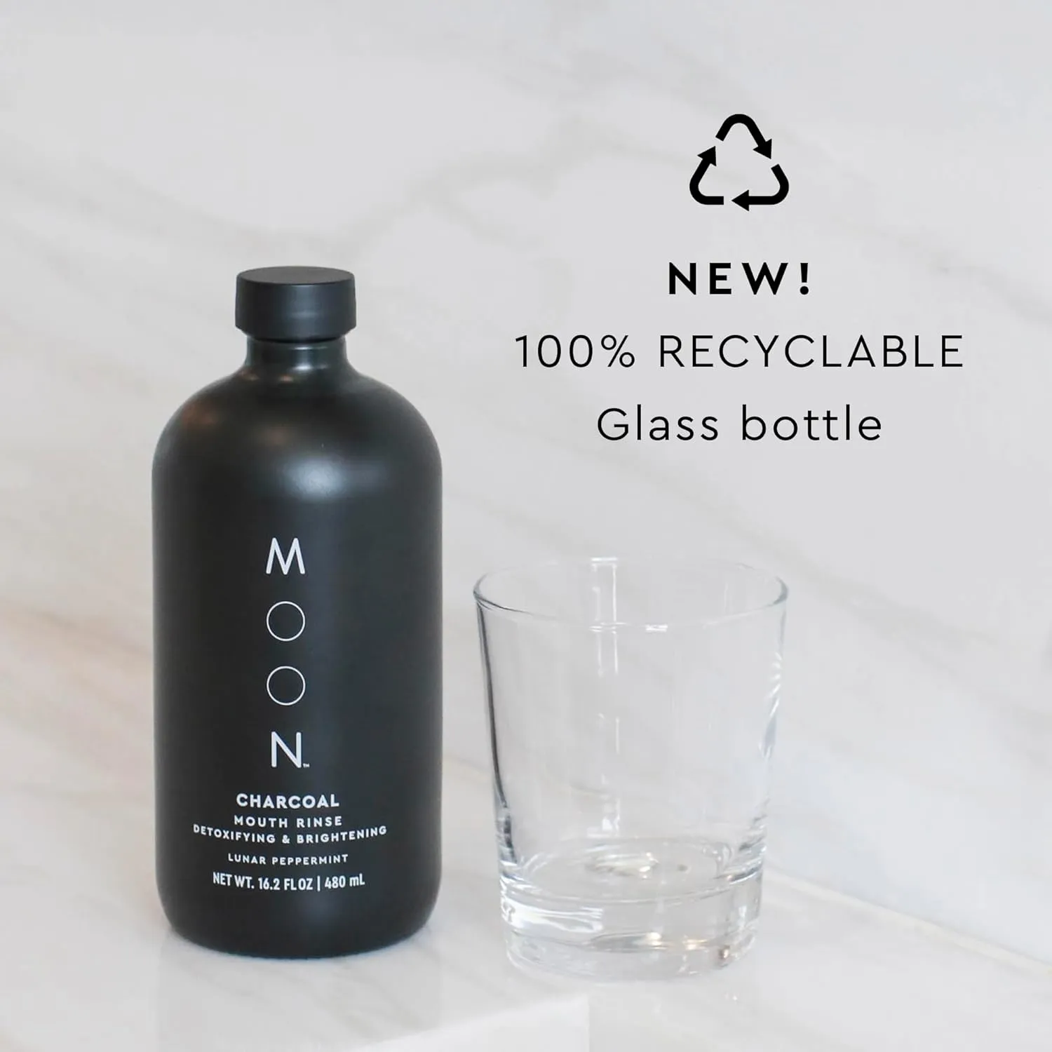 MOON Charcoal Mouth Rinse -Teeth Whitening Mouth Wash for Adults - Alcohol & Fluoride Free with Non-Abrasive Charcoal - Gentle on Enamel - No-Burn Formula - Support Healthy Gums (16.2 Fl Oz)