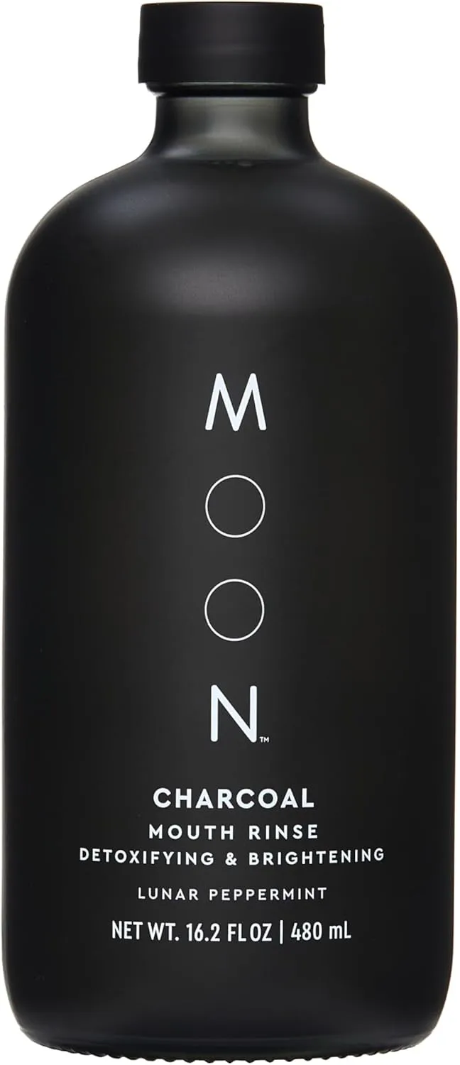 MOON Charcoal Mouth Rinse -Teeth Whitening Mouth Wash for Adults - Alcohol & Fluoride Free with Non-Abrasive Charcoal - Gentle on Enamel - No-Burn Formula - Support Healthy Gums (16.2 Fl Oz)