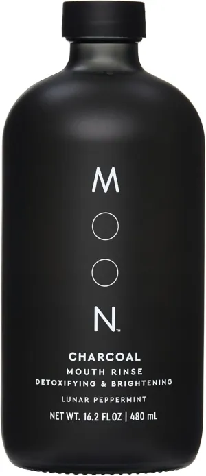 MOON Charcoal Mouth Rinse -Teeth Whitening Mouth Wash for Adults - Alcohol & Fluoride Free with Non-Abrasive Charcoal - Gentle on Enamel - No-Burn Formula - Support Healthy Gums (16.2 Fl Oz)