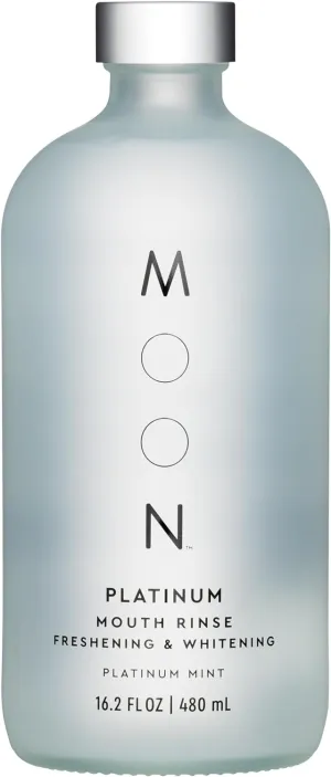 MOON Platinum Whitening Mouth Rinse - Teeth Whitening Mouth Wash for Adults - Alcohol & Fluoride Free - with Hyaluronic Acid & Aloe Vera to Nourish a Healthy Microbiome - Platinum Mint (16.2 Fl Oz)