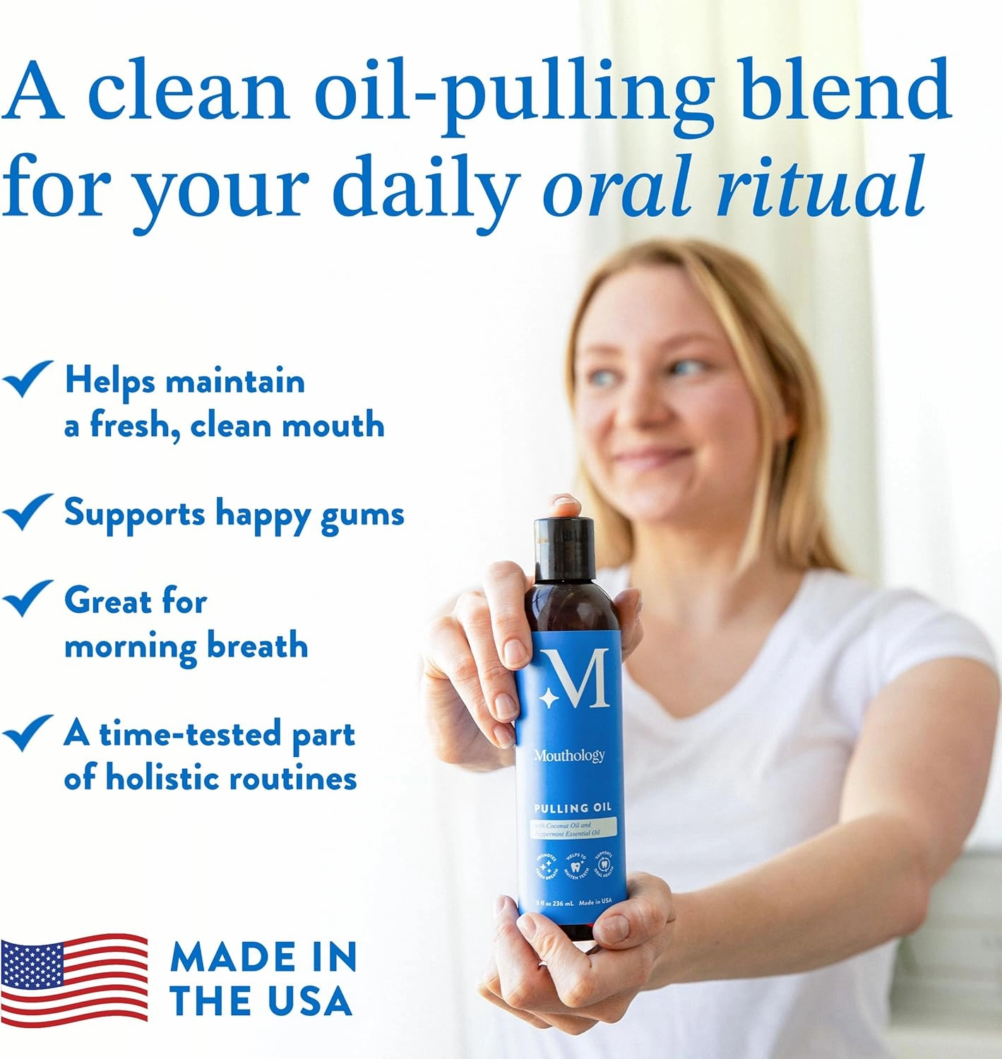 Mouthology Coconut Oil Pulling for Teeth and Gums 16oz (Made in USA), Whitening Pulling Oil Coconut Mint Mouthwash for Fresh Breath Ayurvedic Oil Pulling Mouth Gum Health Oral Care