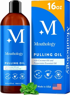 Mouthology Coconut Oil Pulling for Teeth and Gums 16oz (Made in USA), Whitening Pulling Oil Coconut Mint Mouthwash for Fresh Breath Ayurvedic Oil Pulling Mouth Gum Health Oral Care