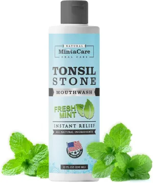 Mouthwash & Tonsil Stone Remover | Rinse to Soothe Tonsils & Treat Bad Breath | Alcohol-Free | All Natural Ingredients | Made in USA | Fresh Mint | 12oz