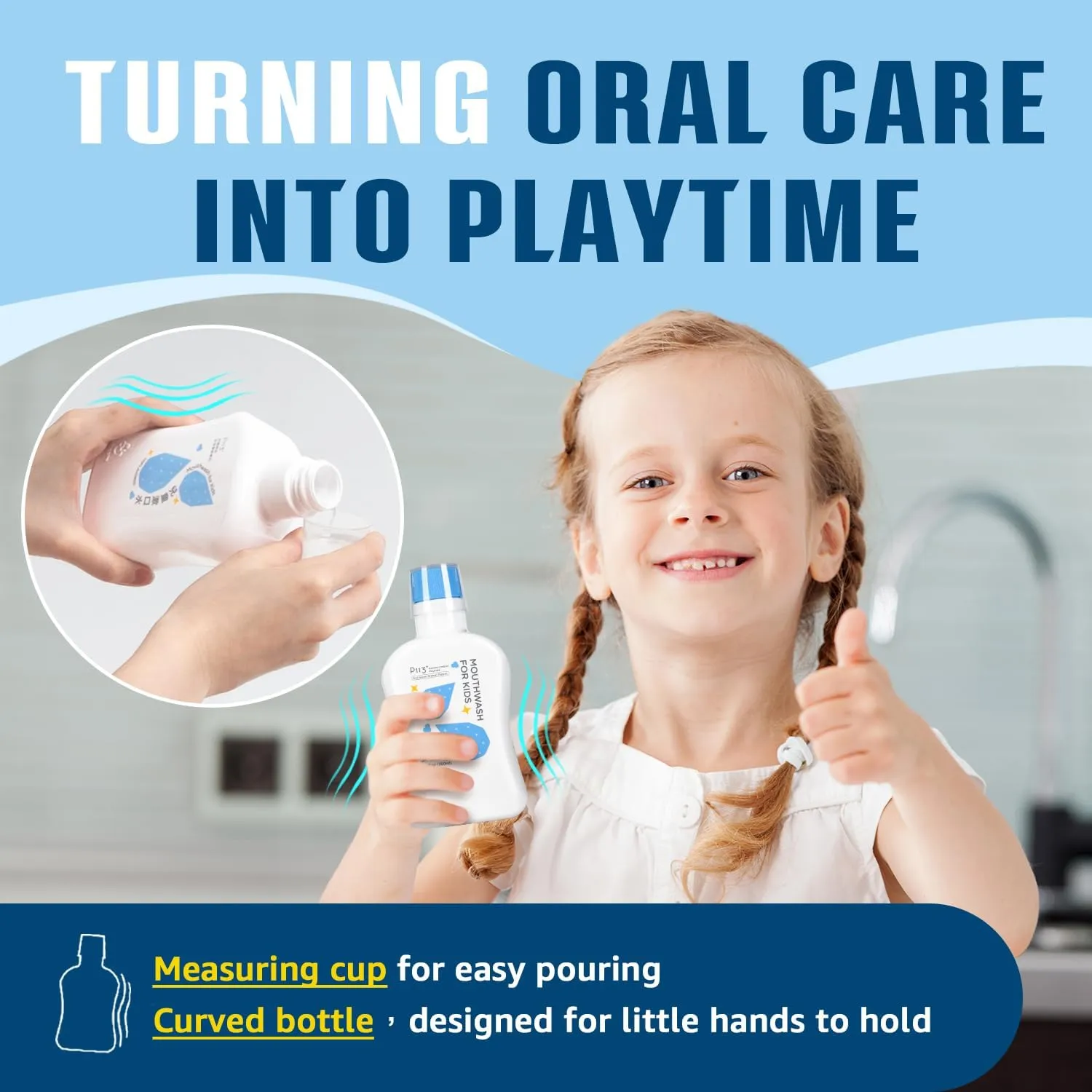 Mouthwash for Kids P113  Peptide Anti Cavity Mouth Rinse Alcohol Free for Teeth and Gums Safe Oral Hygiene for Newborn to Toddler 11.08 fl oz (11.08 Fl oz, Strawberry)