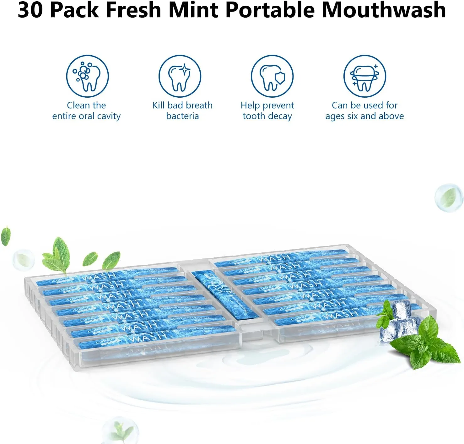 Mouthwash Travel Size, Portable Fresh Breath Mouthwash, Alcohol-Free, ICY Mint Flavor, Mini Pack – to Go for On-The-Go Freshness, Bulk Packets 0.41 Fl Oz (Pack of 30)