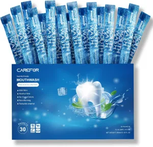 Mouthwash Travel Size, Portable Fresh Breath Mouthwash, Alcohol-Free, ICY Mint Flavor, Mini Pack – to Go for On-The-Go Freshness, Bulk Packets 0.41 Fl Oz (Pack of 30)
