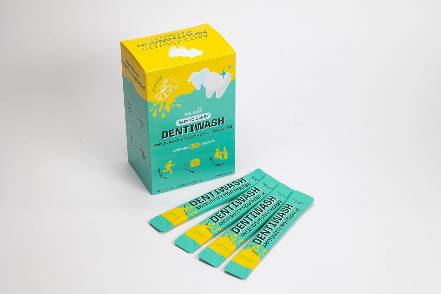 Mouthwash Dentiwash Travel Size Portable Packets, Alcohol, Surfactant, Preservative & Artificial Dye Free, Prevents Cavities, Remove Bad Breath, Lemon 30 Individual Mouthwash Packets (Pack of 30)
