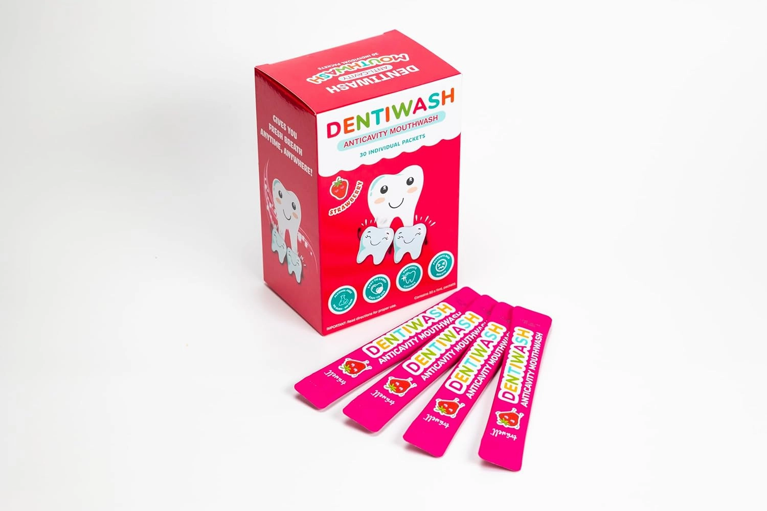 Mouthwash for Kids Alcohol Free, Surfactant Free, Preservative Free, Artificial Dye Free, Prevents Cavities, Gingivitis, Bad Breath, Strawberry 30 Sticks (0.37 Fl Oz (Pack of 30))