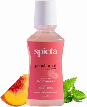 Mouthwash Peach Mint | Powered by Fitkari (Alum) | Fluoride Free | Alcohol Free | SLS & Paraben Free | Freshens Breath Prevents Plaque 8.4 Ounce