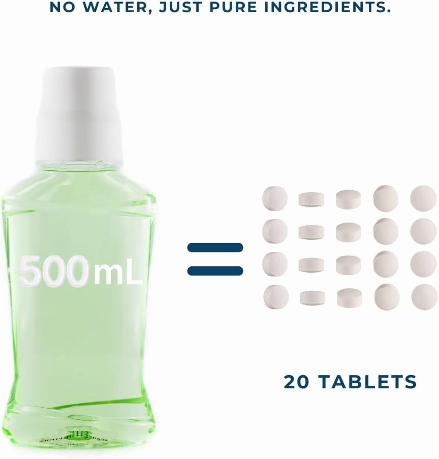 Mouthwash Tablets - Alcohol-Free, Eco-Friendly, Travel-Friendly, with Nano-HA & Green Tea for Fresh Breath and Enamel Protection - 124 Tablets (Tin)