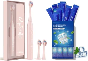 MySmile Mouthwash Alcohol Free and DY156 Pink Electric Toothbrush for Adults，Electric Toothbrush removes 99% of Plaque