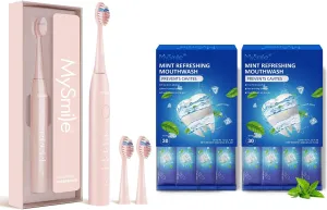 MySmile Mouthwash Alcohol Free and DY156 Pink Electric Toothbrush for Adults，Electric Toothbrush removes 99% of Plaque