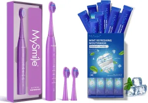 MySmile Mouthwash Alcohol Free and DY156 Pink Electric Toothbrush for Adults，Electric Toothbrush removes 99% of Plaque