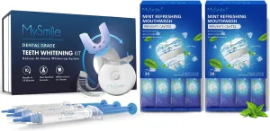 MySmile Teeth Whitening Kit with LED Light, Mouthwash Alcohol Free, Fresh Mint, 30 Uses (0.41 Fl Oz (Pack of 60))