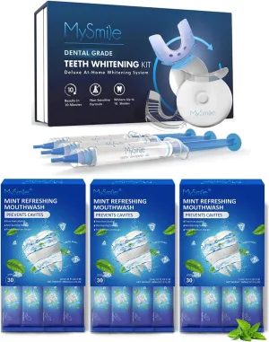 MySmile Teeth Whitening Kit with LED Light, Mouthwash Alcohol Free, Fresh Mint, 30 Uses (0.41 Fl Oz (Pack of 90))