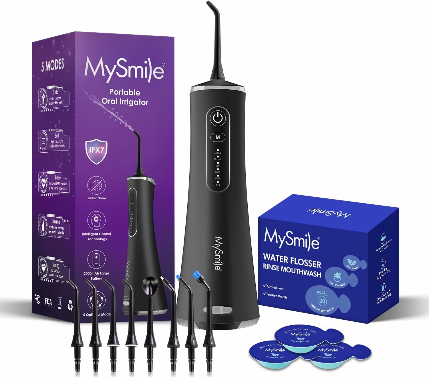 MySmile LP211 Water Flosser & Travel Size Mouthwash Set, Portable Dental Care Kit for Fresh Breath Healthy Gums, Ideal for Home & Travel（Onyx）