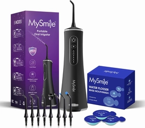 MySmile LP211 Water Flosser & Travel Size Mouthwash Set, Portable Dental Care Kit for Fresh Breath Healthy Gums, Ideal for Home & Travel（Onyx）