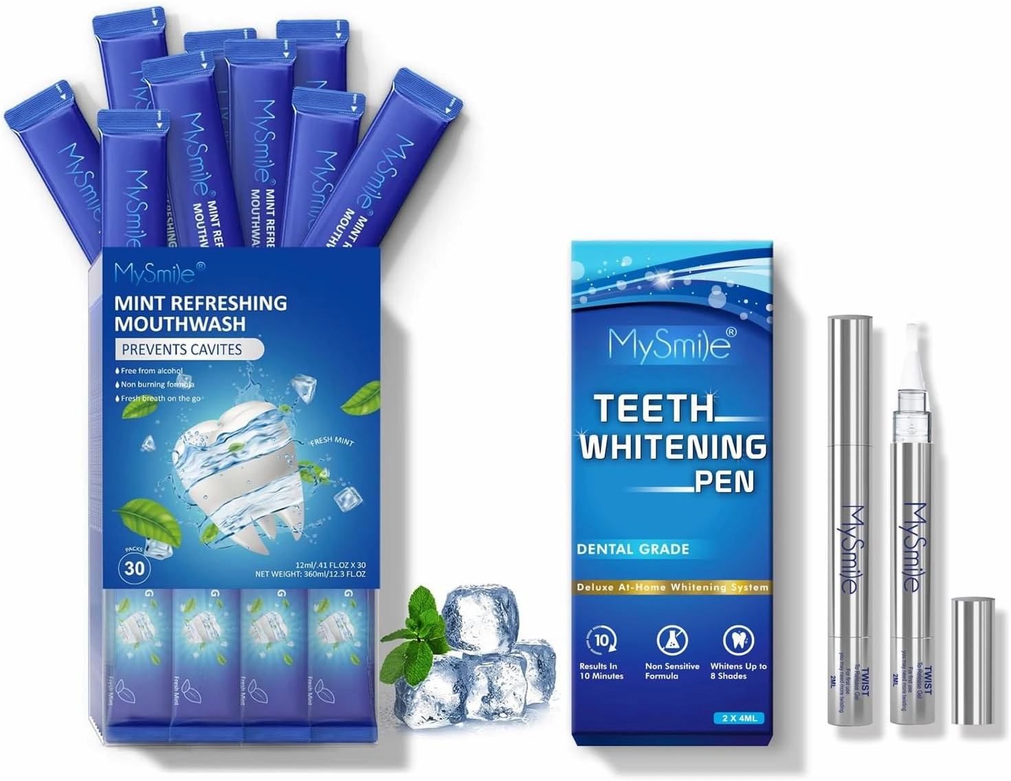 MySmile Mouthwash and Teeth Whitening Pen for Whitening Teeth- Travel Mouthwash Helps Kill 99% of Bad Breath Germs, Prevents Cavities, Fresh Mint