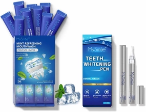 MySmile Mouthwash and Teeth Whitening Pen for Whitening Teeth- Travel Mouthwash Helps Kill 99% of Bad Breath Germs, Prevents Cavities, Fresh Mint