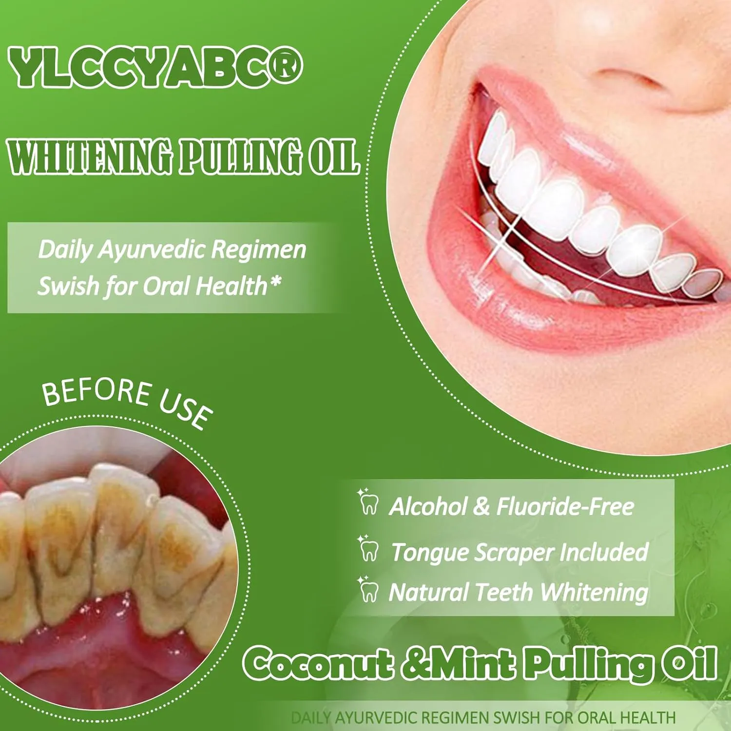 Natural mouthwash (24 Fl Oz),Mint Oil Pulling Mouthwash with Tongue Scraper Natural Pulling Oil with Coconut & Peppermint Oil Teeth Whitening & Fresh Breath