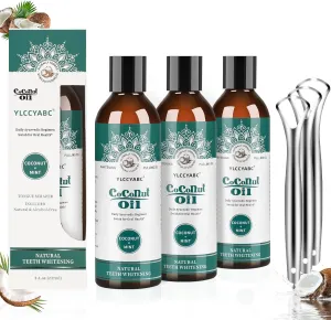 Natural mouthwash (24 Fl Oz),Mint Oil Pulling Mouthwash with Tongue Scraper Natural Pulling Oil with Coconut & Peppermint Oil Teeth Whitening & Fresh Breath