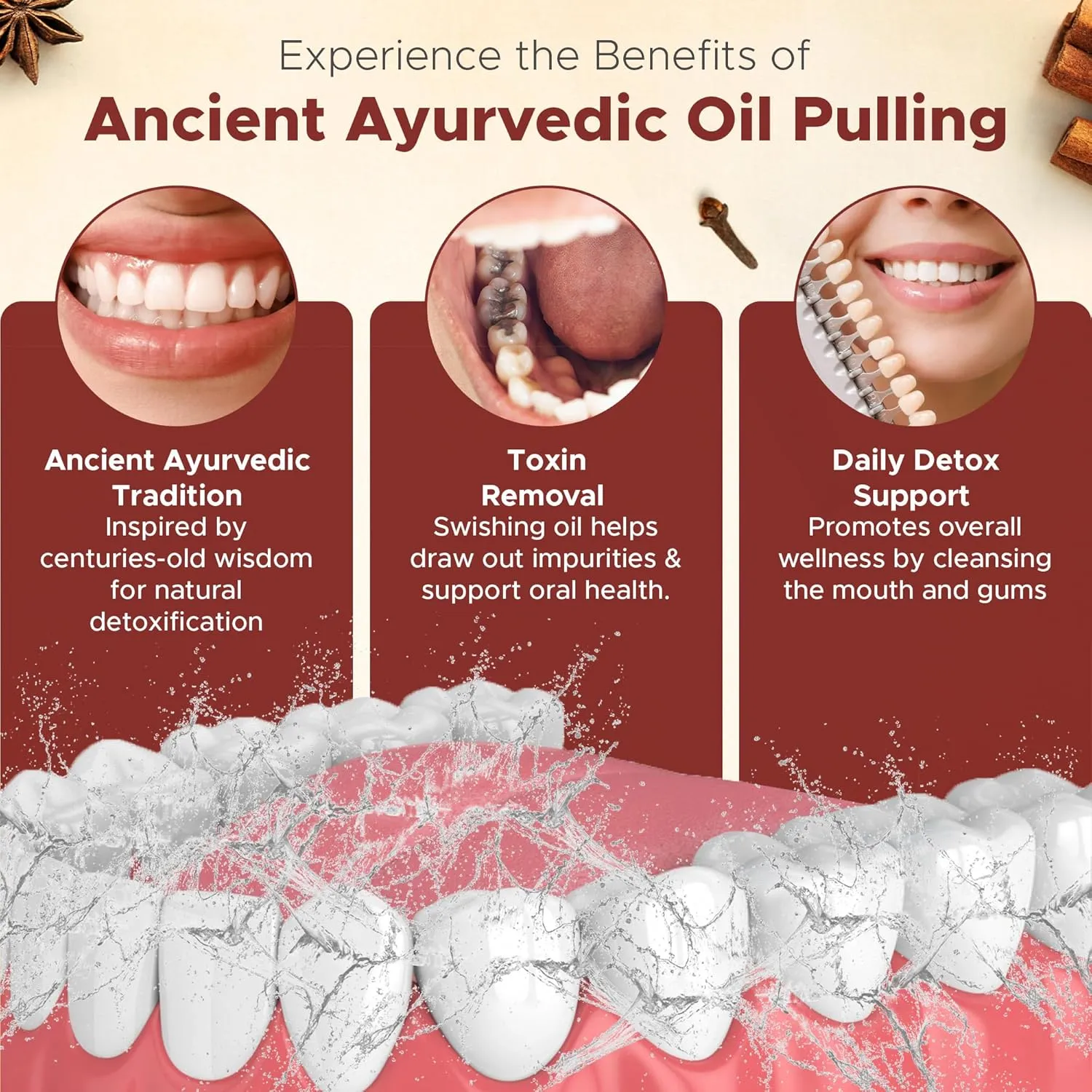 Natural Oil Pulling for Teeth and Gums | Cinnamon Flavored Oral Rinse Mouthwash for Bad Breath | Organic Essential Oil for Teeth Whitening & Gum Health, Cobalt Glass Bottle with Refill Pouch-16 FL Oz