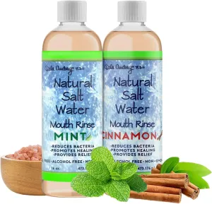 Natural Saltwater Mouth Rinse | Himalayan Pink Salt Water Oral Rinse | Organic Refreshing Mint and Cinnamon Flavor Bundle Pack | Fluoride Free for Fresh Breath | Mouthwash for Bad Breath- 16 FL Oz