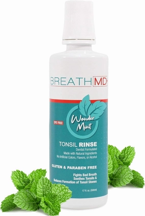 Natural Tonsil Stone Remover Rinse Mouthwash & Bad Breath Treatment - Dentist Formulated - Alcohol Free, Dye Free, Gluten Free - Wonder Mint Flavor - Made in USA