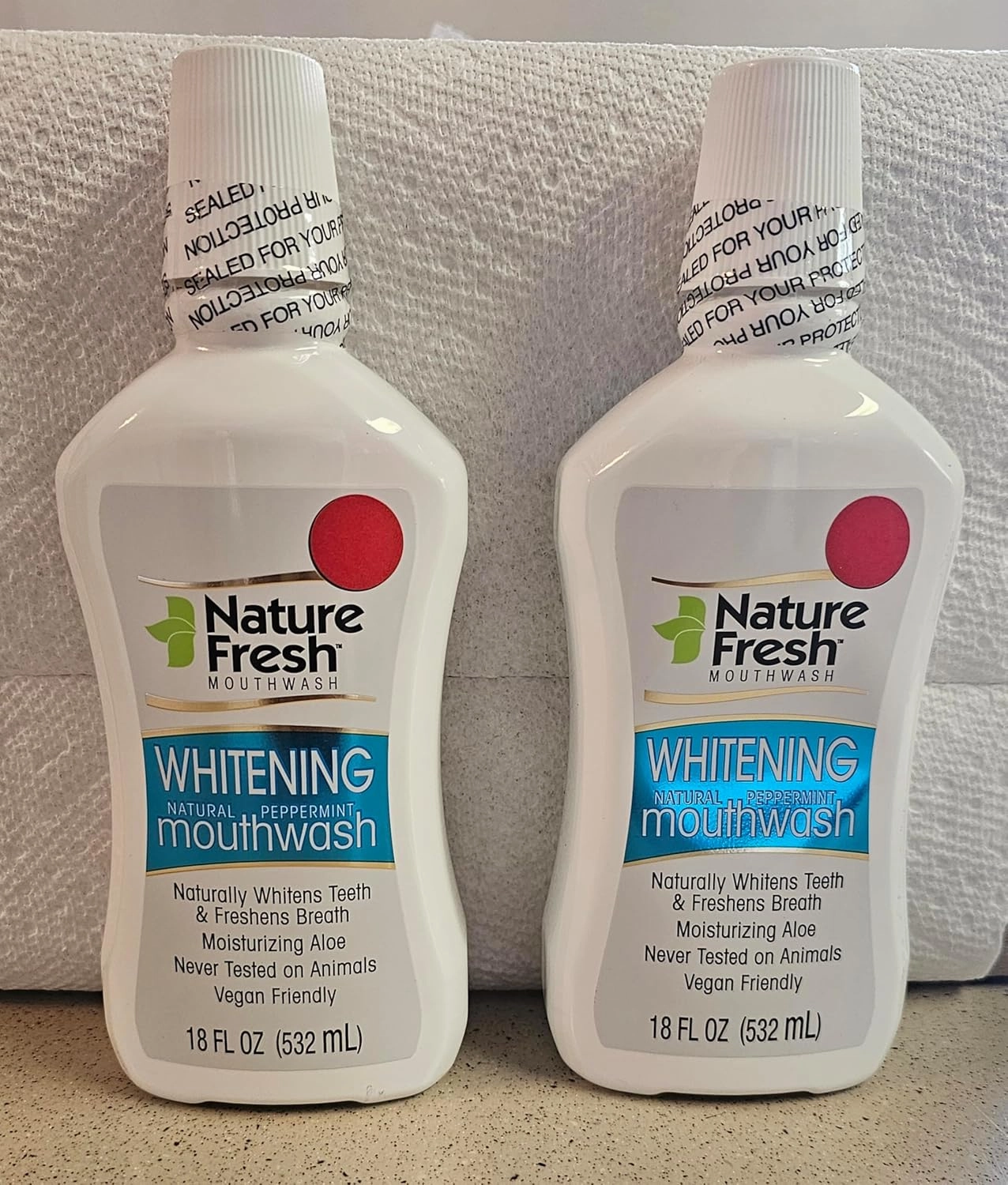 Nature Fresh Whitening Mouthwash, Natural Peppermint, 18 Fl Oz, Vegan Friendly, with Moisturizing Aloe, 2-Pack