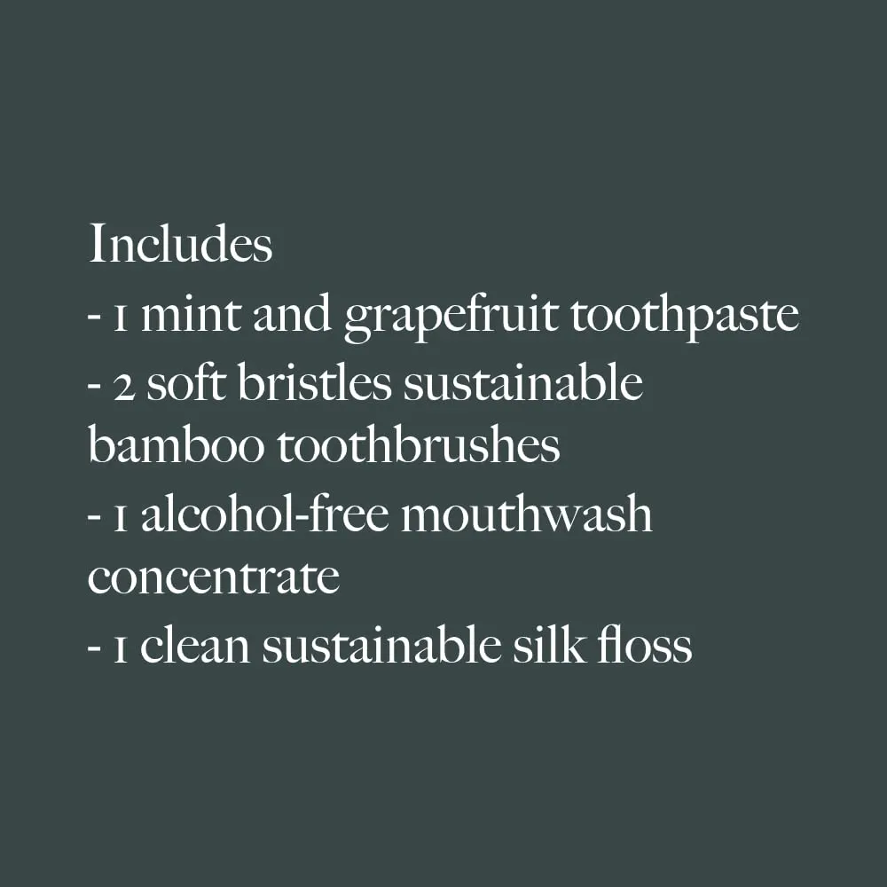Nudge Oral Care Kit – Complete Set with Mint Toothpaste, Bamboo Toothbrushes, Mouthwash Concentrate, Silk Floss & Reusable Bag