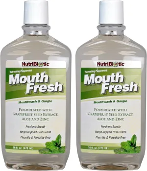 NutriBiotic MouthFresh, Refreshing Peppermint 16 Oz. Twin Pack | Natural Mouthwash & Gargle with Grapefruit Seed Extract, Aloe, Zinc & Witch Hazel | Fluoride-Free & Made Without GMOs & Gluten