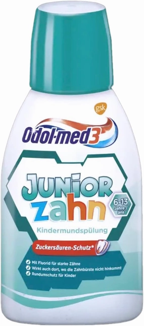 Odol-med3 Junior Antibacterial Mouthwash for Children, Alcohol-Free, Refreshing Mint .300 ml/ 10,14 Oz