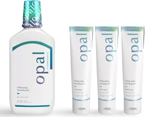 Opalescence Opal Original Teeth Whitening Toothpaste (Pack of 3) 4.7 Oz with Whitening Mouthwash 16 Oz - Cool Mint Sensitivity Formula - Oral Care, Gluten-Free - Made by Ultradent 5760-3-5447-1