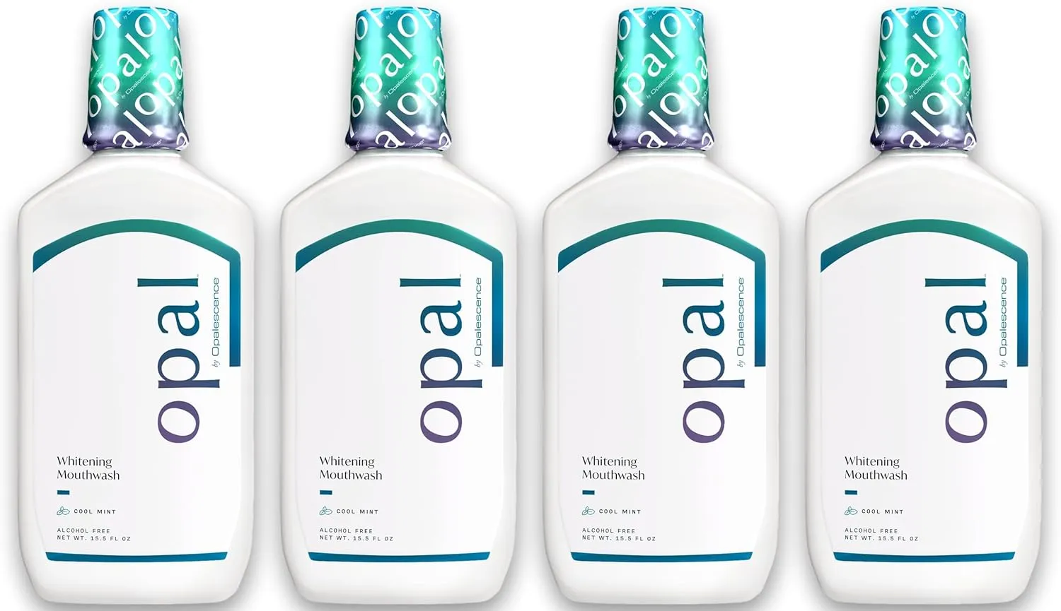 Opalescence Opal Teeth Whitening and Fresh Breath Mouthwash (Pack of 4 Bottles) Cool Mint Flavor, Alcohol-Free, 16 Fl Oz. Made by Ultradent. 5447-4