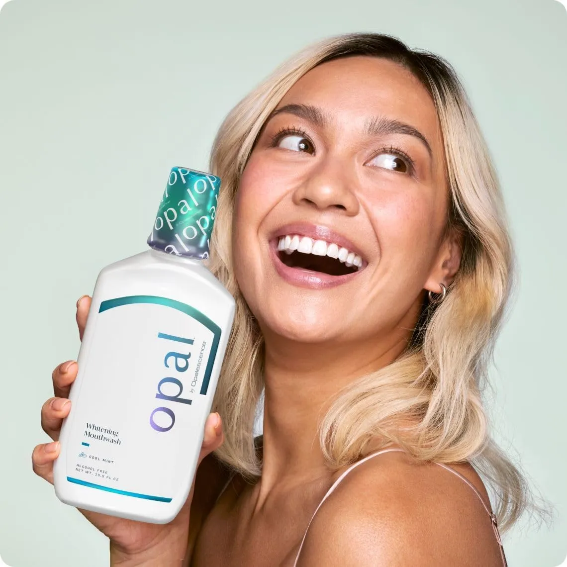 Opalescence Opal Teeth Whitening and Fresh Breath Mouthwash (Pack of 4 Bottles) Cool Mint Flavor, Alcohol-Free, 16 Fl Oz. Made by Ultradent. 5447-4