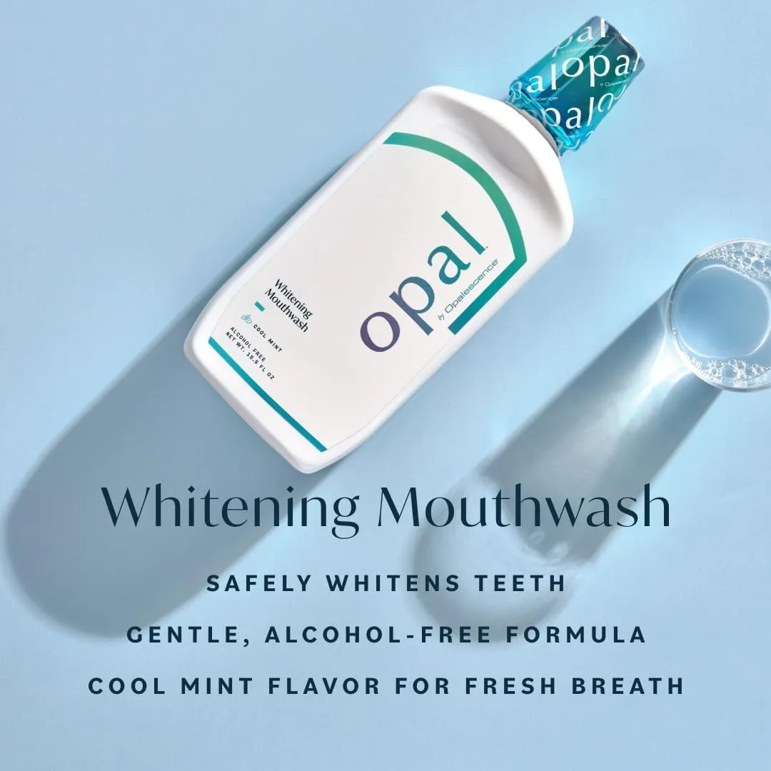 Opalescence Opal Teeth Whitening and Fresh Breath Mouthwash (Pack of 4 Bottles) Cool Mint Flavor, Alcohol-Free, 16 Fl Oz. Made by Ultradent. 5447-4