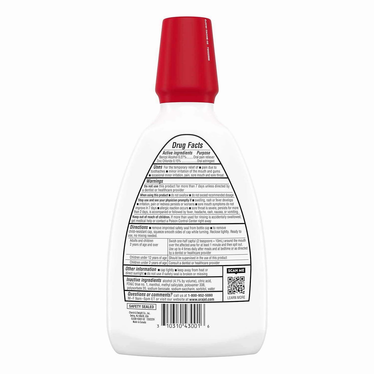 Orajel Nonseptic Mouth Sore Rinse 16oz 3-Pack and Orajel Toothache Rinse 16oz Mint Flavored Mouthwash Bundle