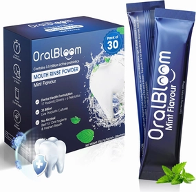 Oral Bloom Dentel Probiotic & Prebiotic Mouthwash | Mint Flavor | 35 Billion CFUs | 17 Probiotic Strains   6 Prebiotics | Concentrated Powder Formula | 30 Pack | Advanced Dental Health Support