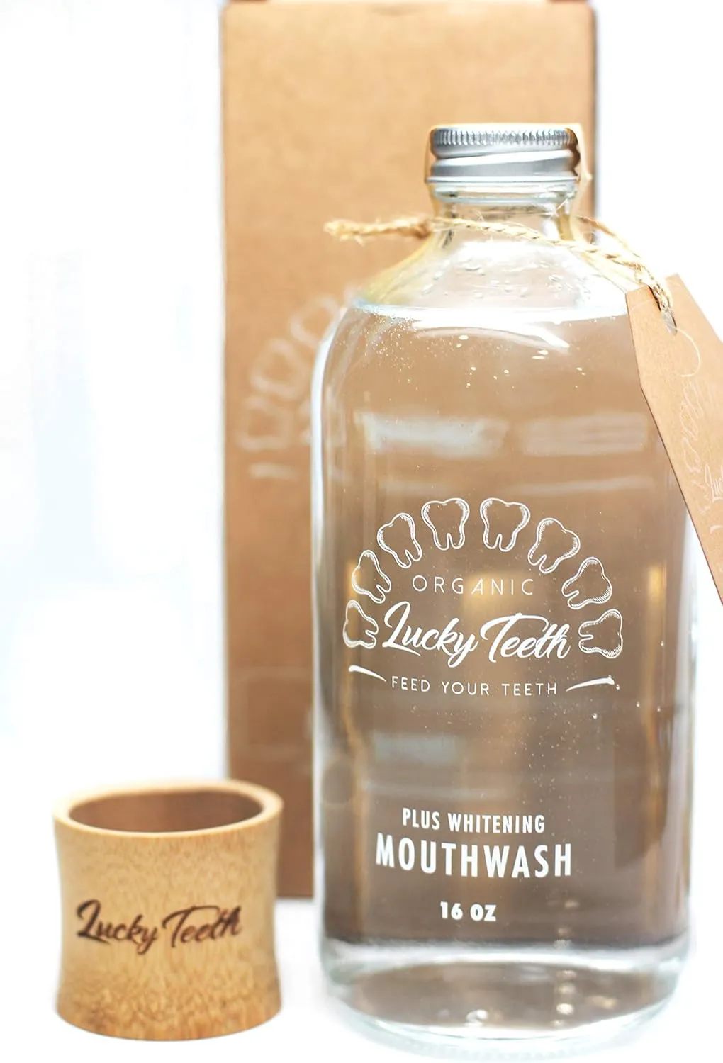 Organic MouthWash - Plus WHITENING - Whitens, Refreshes. Food Grade Peroxide   Essential Oils. Vegan and Cruelty Free. Glass Jar 16 OZ