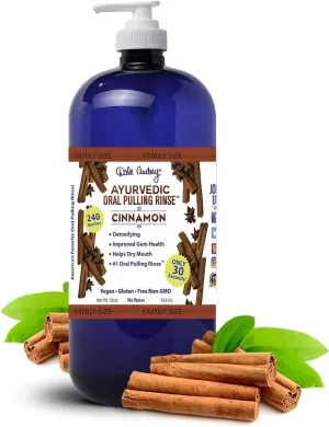 Organic Oil Pulling for Teeth and Gums | Natural Cinnamon Flavored Oral Rinse Mouthwash | Essential Oils for Bad Breath | Ayurvedic Oil Pulling for Whitening Teeth & Fresh Breath, Family Size-32 FL Oz