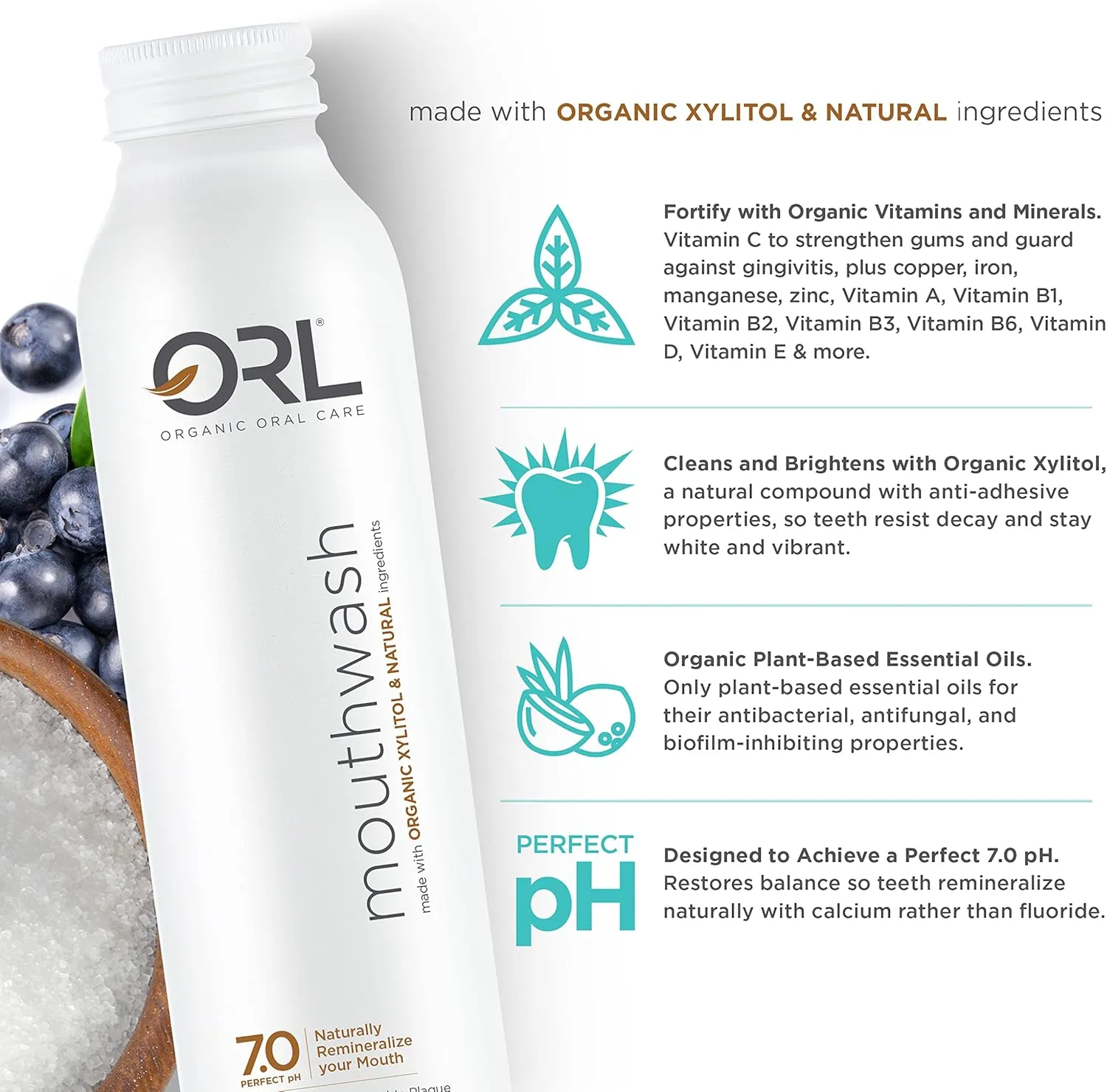 ORL Natural & Organic Mouthwash Uniquely Formulated to Clean Your Mouth Whiten Your Teeth Strengthen Tooth Enamel