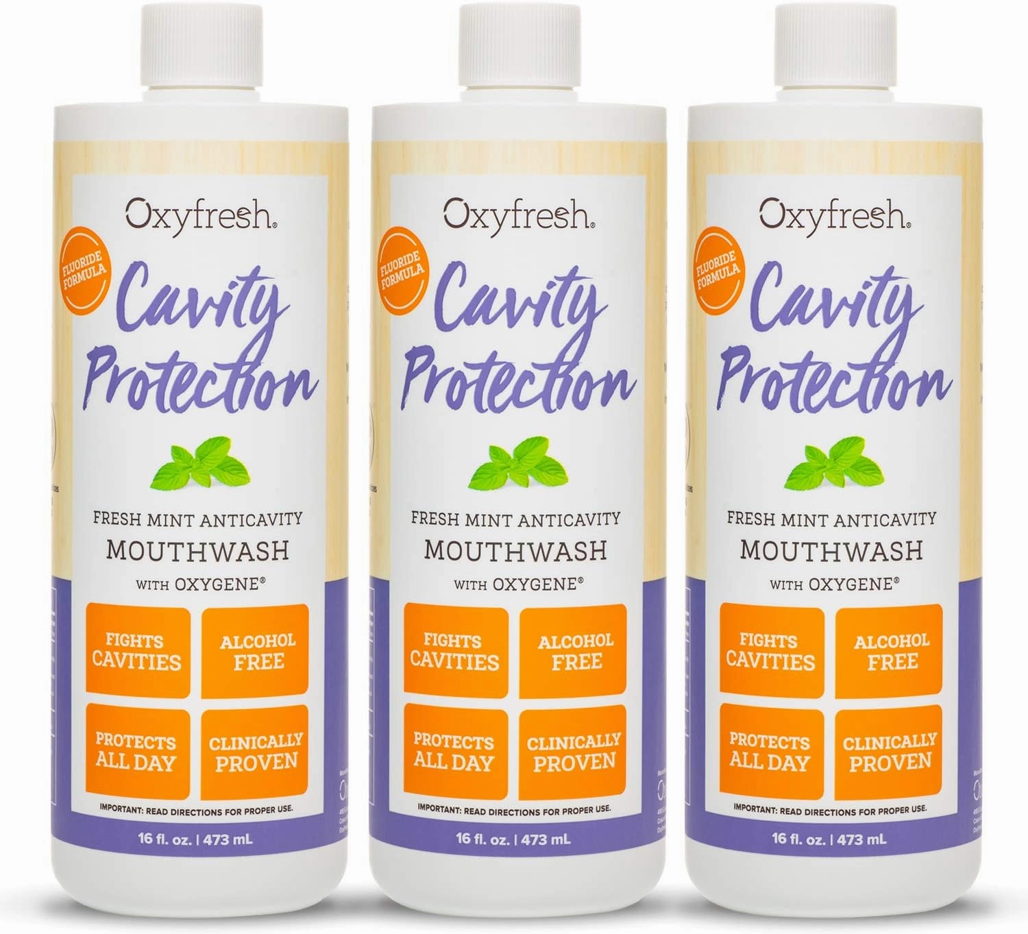 Oxyfresh Cavity Protection Fluoride Mouthwash – Anticavity Mouthwash for Sensitive Teeth – Non-Staining, Kid-Friendly – Lasting Fresh Breath. 3 Pack 16