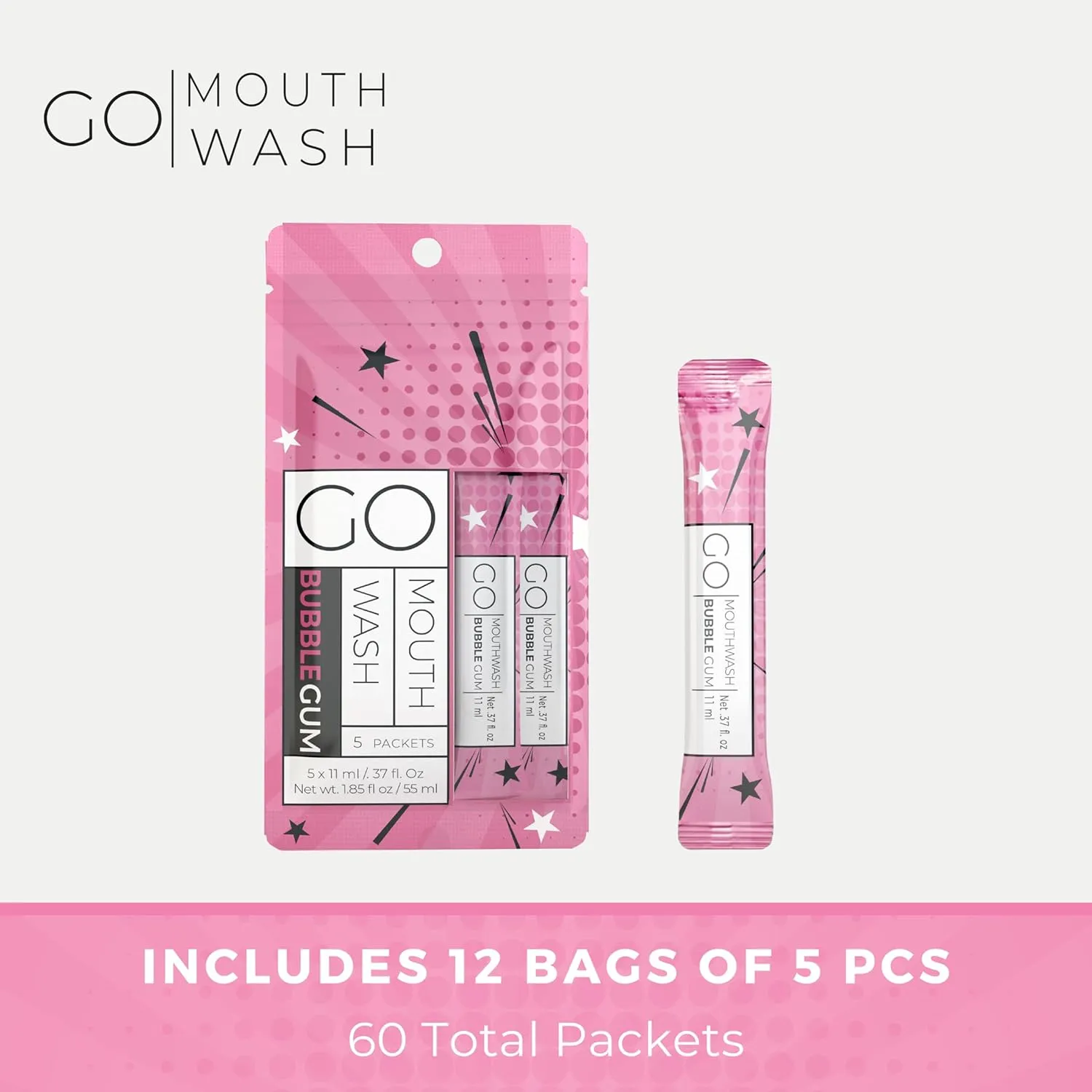 Packets Bubblegum Flavor - Adult and Kids Mouthwash with Fluoride Free Formula, Alcohol Free, Dye-Free Formula That Contains Xylitol - Perfect Bulk Mouthwash for Lunch Boxes and Travel