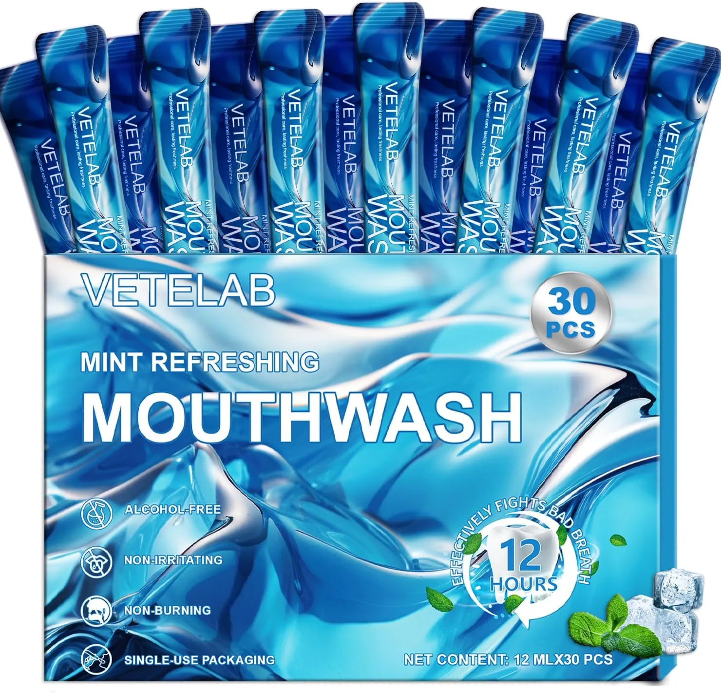 Portable Travel Size Mouthwash Packets - TSA-Approved Mini Mint Mouthwash for Adults, Alcohol & Fluoride-Free Oral Care for Air Travel, Dates & Office, 30 Individually Wrapped 0.4oz Packs
