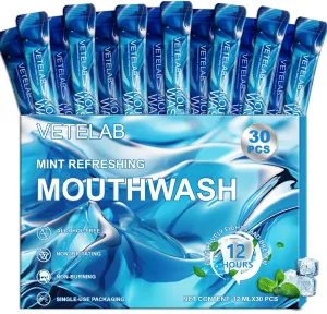 Portable Travel Size Mouthwash Packets - TSA-Approved Mini Mint Mouthwash for Adults, Alcohol & Fluoride-Free Oral Care for Air Travel, Dates & Office, 30 Individually Wrapped 0.4oz Packs