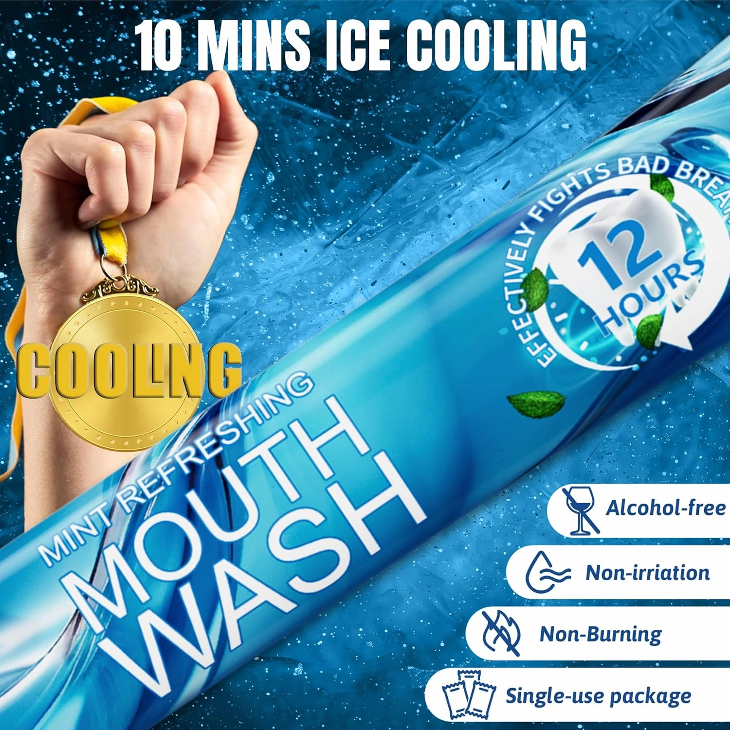 Portable Travel Size Mouthwash Packets - TSA-Approved Mini Mint Mouthwash for Adults, Alcohol & Fluoride-Free Oral Care for Air Travel, Dates & Office, 60 Individually Wrapped 0.4oz Packs