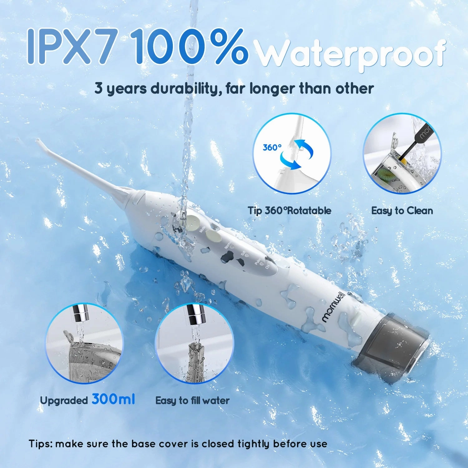 Portable Water Jet Dental Flosser Oral Irrigator USB Rechargeable Water Tooth Pick 4 Jet Tips 300ml and 3 Modes for Great Teeth Cleaning